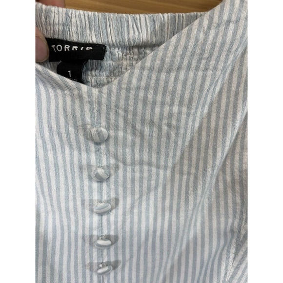 Torrid Dress 1X Light Blue White Stripe Off Shoulder Ruffle Sleeve Festival B84 - Picture 4 of 16